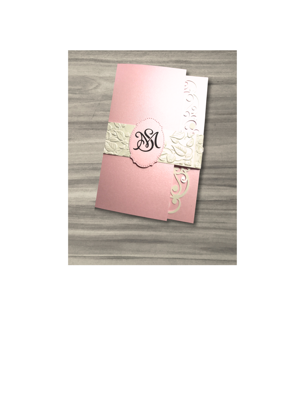 Faire-part Mariage Rose Poudré Romantique | Pochette Dentelle & Gaufrage | Papeterie Mariage Élégante