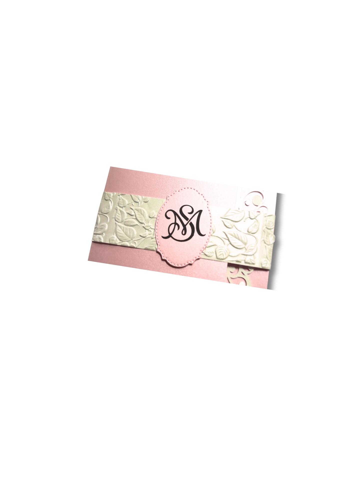 Faire-part Mariage Rose Poudré Romantique | Pochette Dentelle & Gaufrage | Papeterie Mariage Élégante