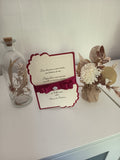 Faire-part de Mariage Élégant – Bordeaux & Crème Gaufré avec Nœud Satin