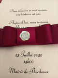 Faire-part de Mariage Élégant – Bordeaux & Crème Gaufré avec Nœud Satin