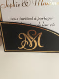 Faire-part de Mariage Pochette Curve – Noir, Blanc & Or Brillant