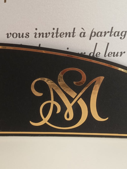 Faire-part de Mariage Pochette Curve – Noir, Blanc & Or Brillant
