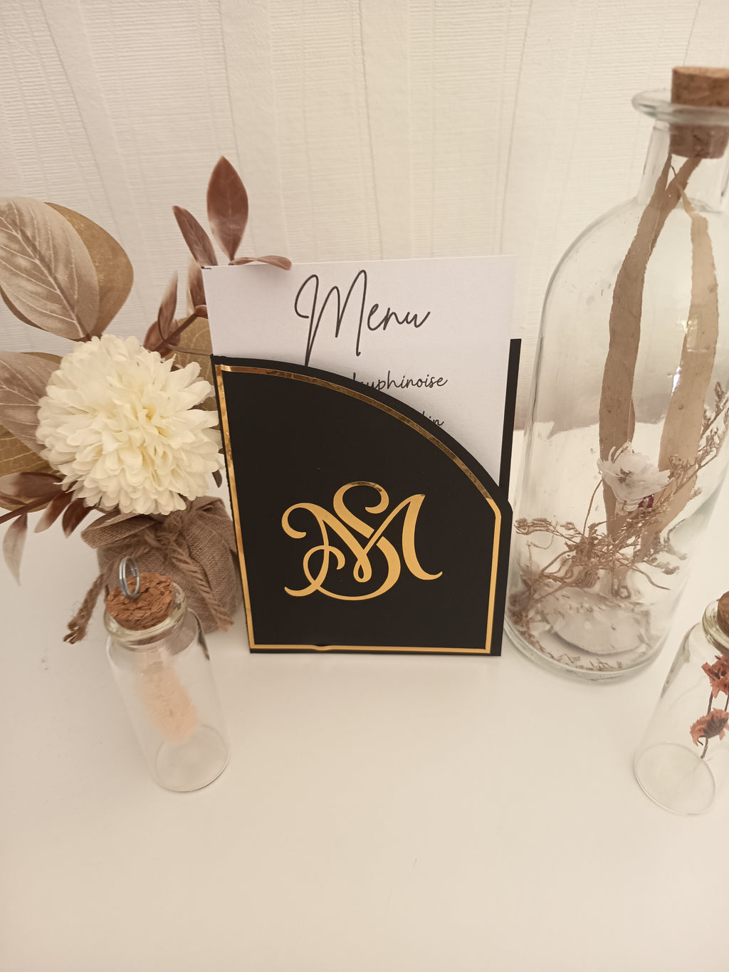 Pochette Menu de Table Monogramme – Collection Noir & Or