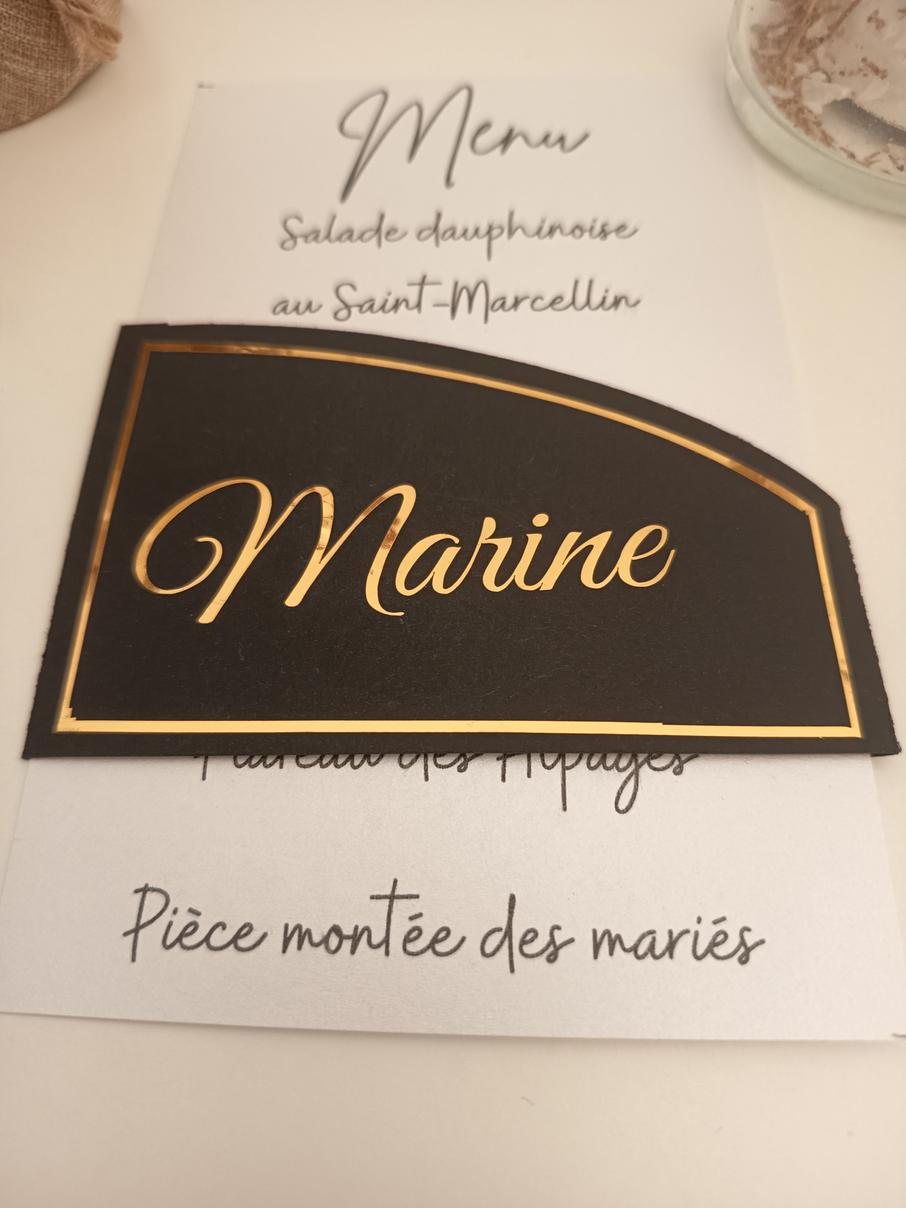 Menu & Marque-place Nominatif "Noir & Or"