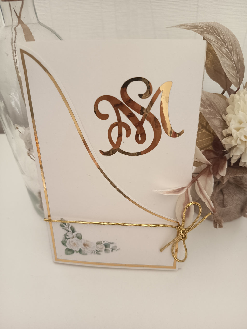 Faire-part Pochette 3 Volets "Romance Ivoire & Or" – Sur-mesure