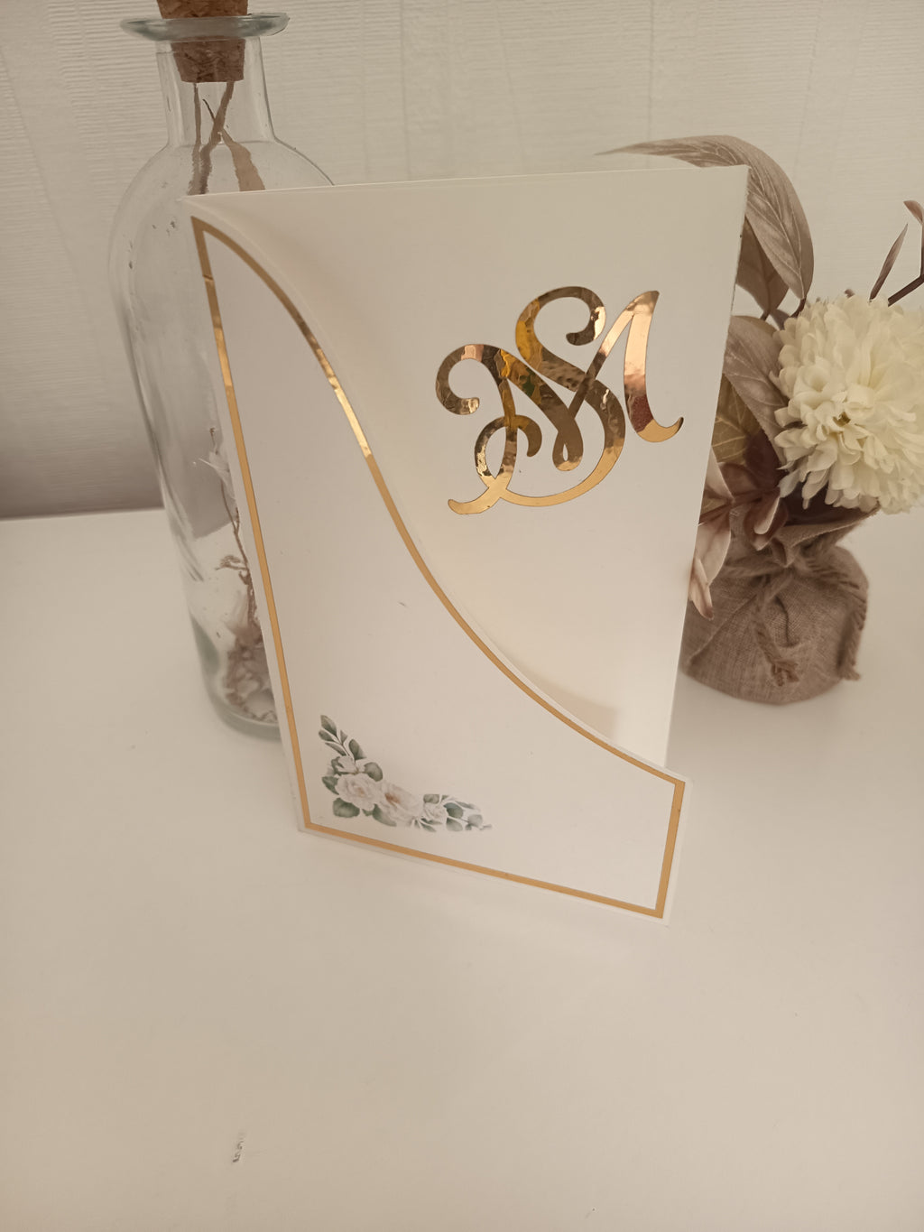 Faire-part Pochette 3 Volets "Romance Ivoire & Or" – Sur-mesure