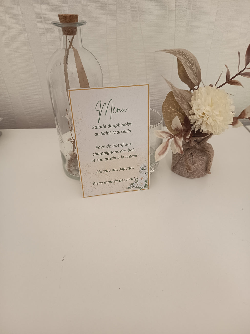 Menu de Mariage Individuel "Romance Botanique" – Ivoire & Or