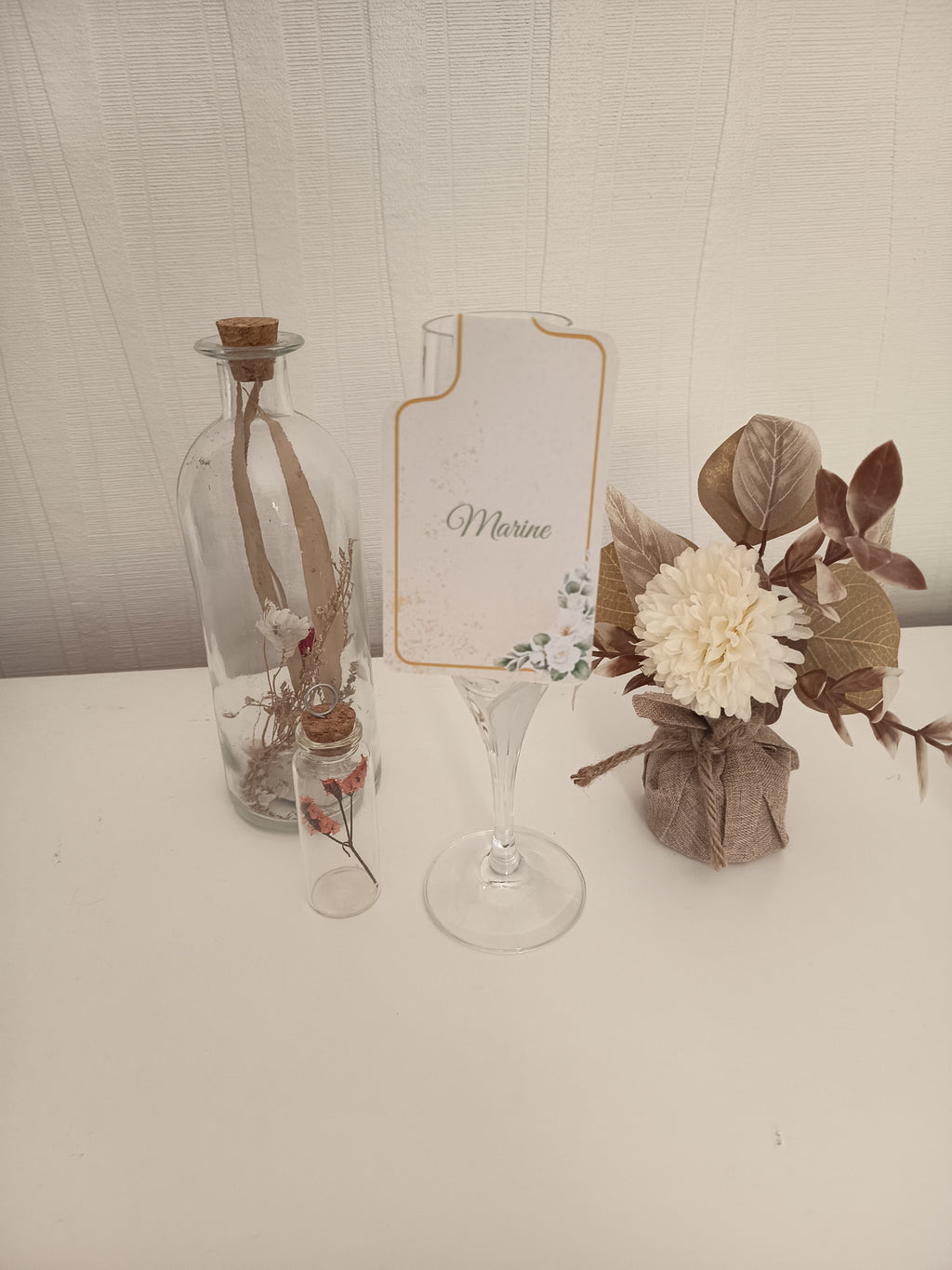Marque-Place pour Verre "Romance Botanique" – Ivoire & Or