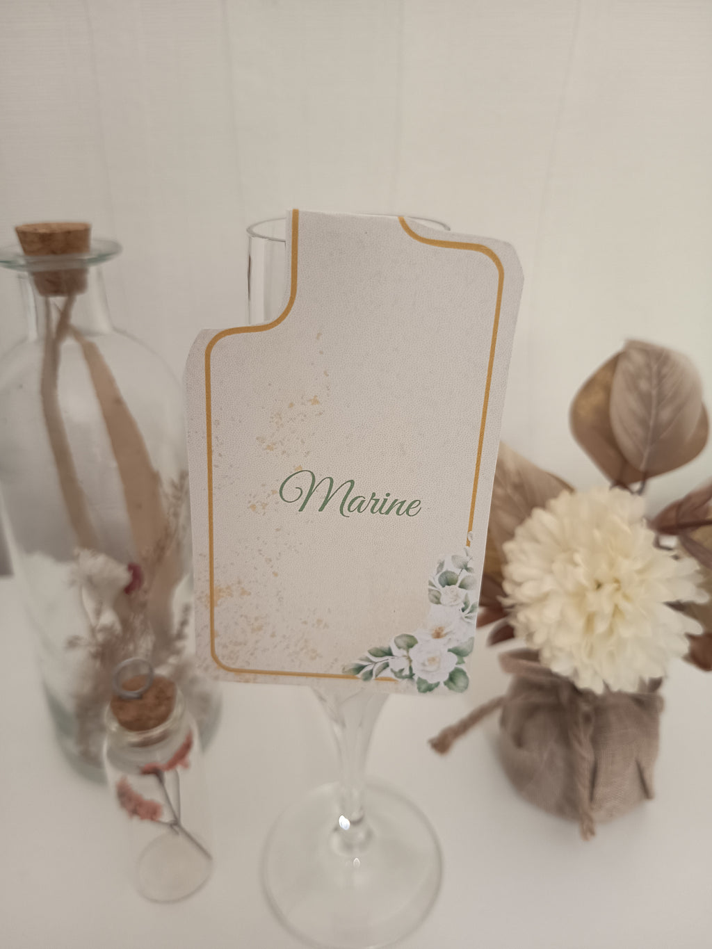 Marque-Place pour Verre "Romance Botanique" – Ivoire & Or